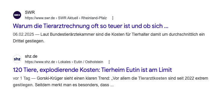 Artikel-Auszug zu Tierarztkosten 5